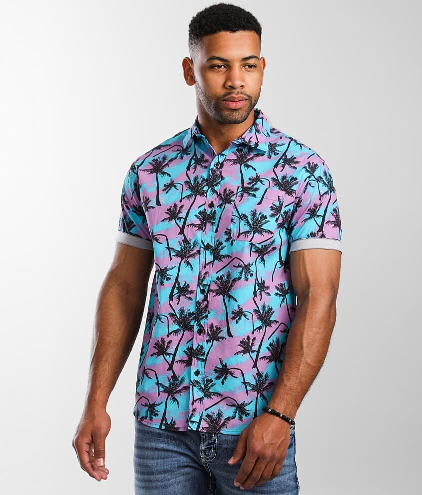 Super Massive Palm Tree Poplin Shirt - Men's Shirts in Cyan Pink | Buckle