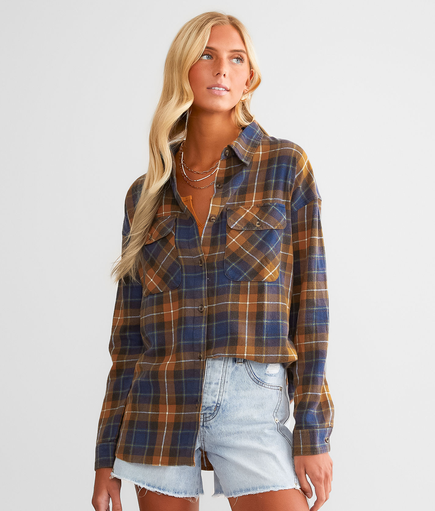 RSQ Womens Plaid Oversized Flannel - RUST