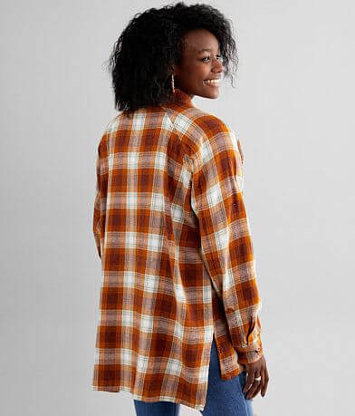 Gilded Intent Distressed Flannel Shirt back view
