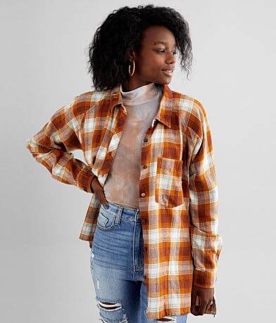 Gilded Intent Distressed Flannel Shirt full right side view
