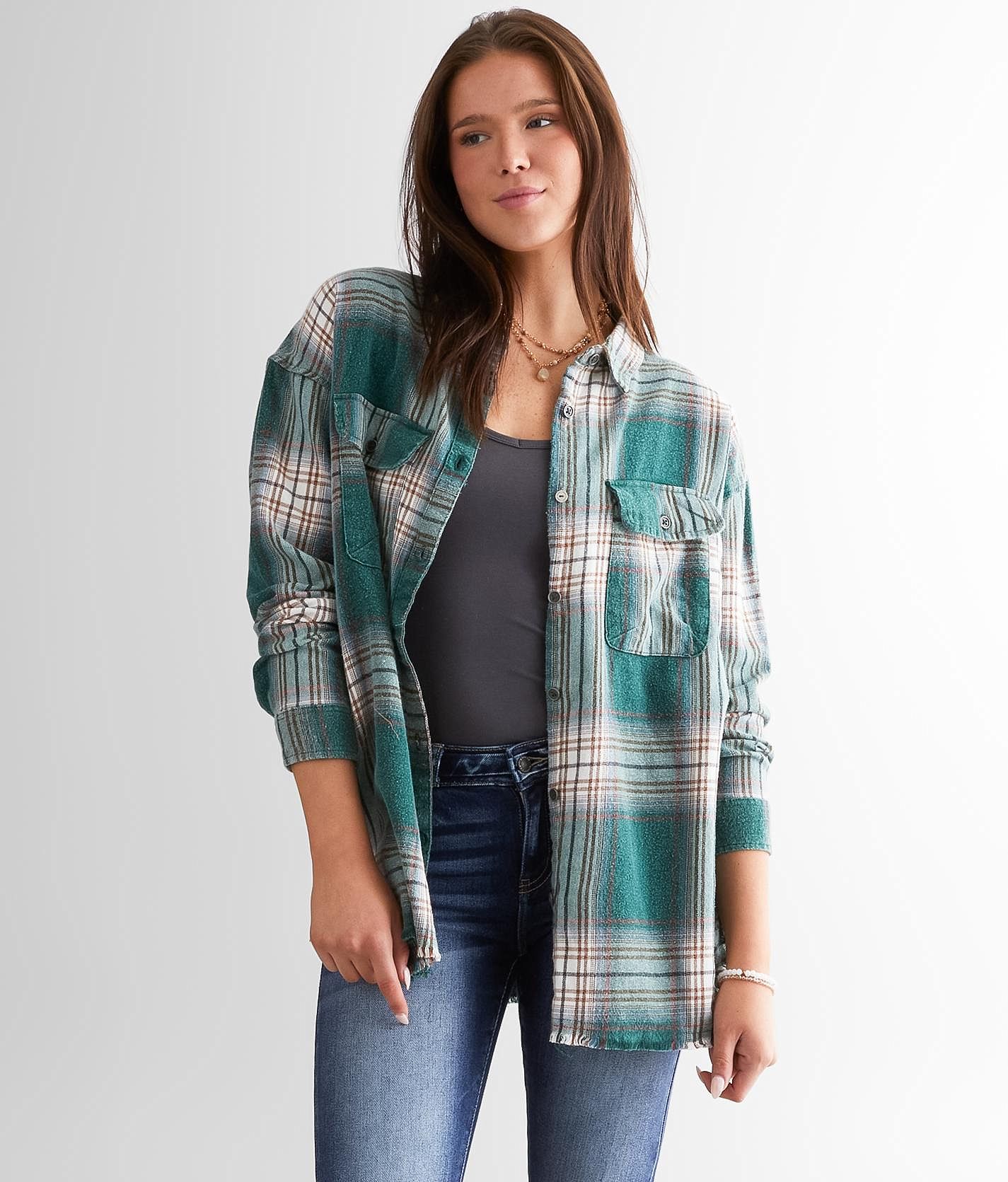 Gilded Intent Oversized Flannel Shirt - Orange/Blue X-Large, Women's