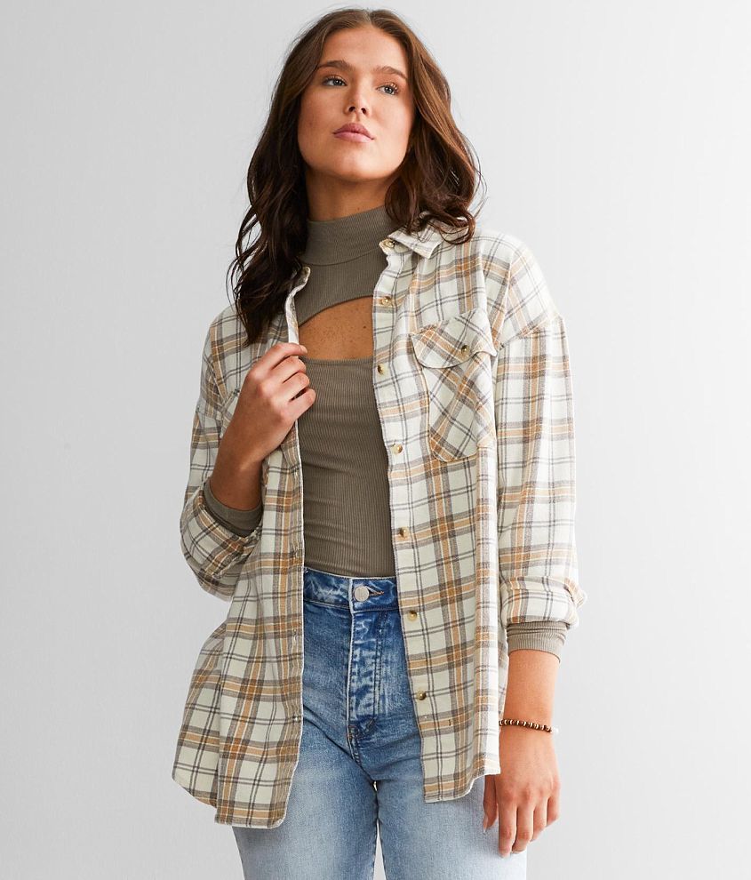 BKE Washed Plaid Shirt - Women's Shirts/Blouses in Cream Brown | Buckle