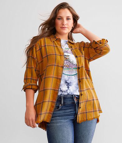 BKE Washed Flannel Boyfriend Shirt front view