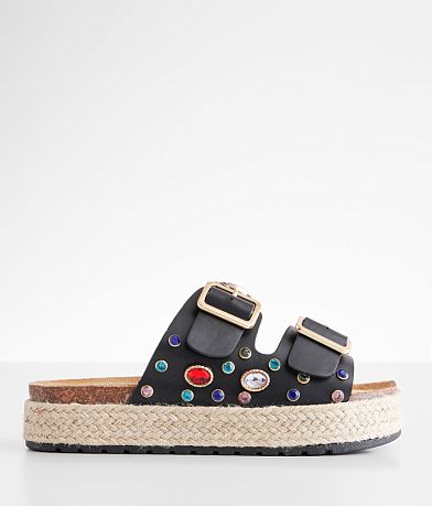 Buckle Strap Espadrille Wedge Sandals - Black Ptn