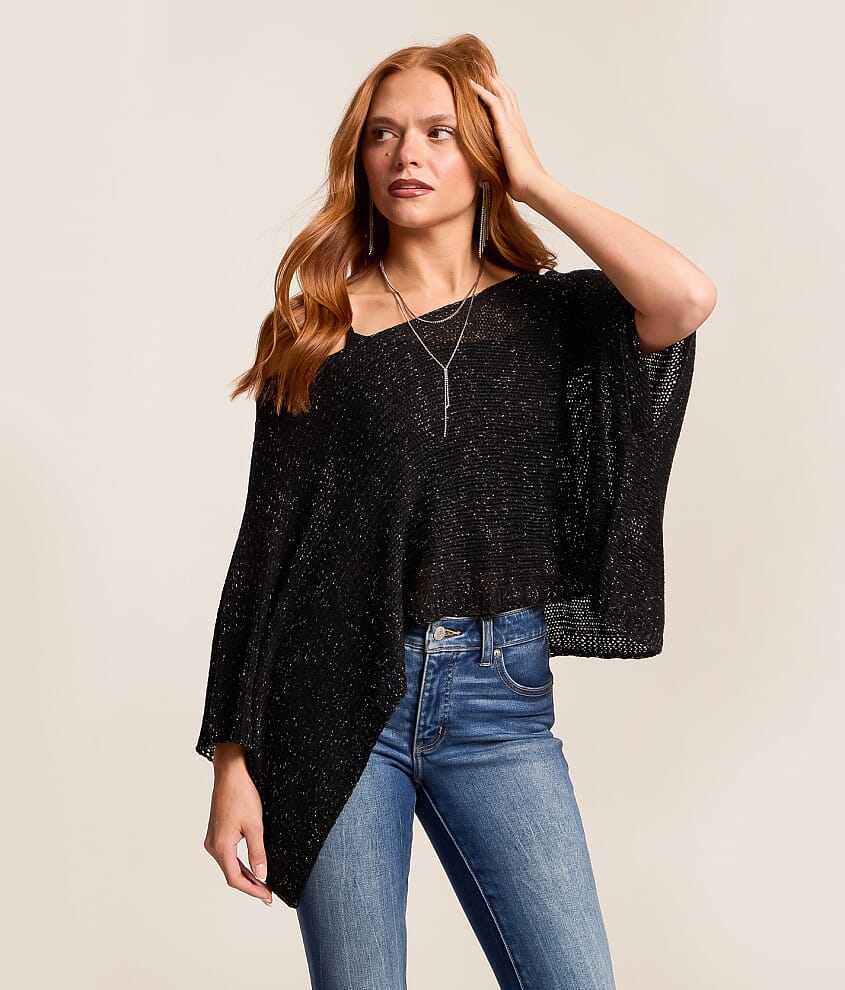 Tinsel Off The Shoulder Poncho Sweater