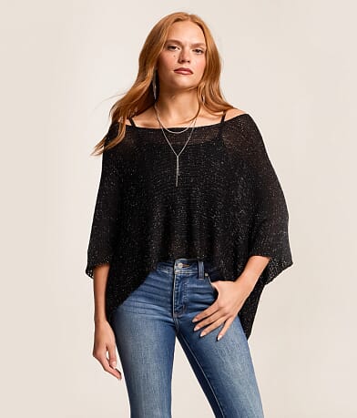 Tinsel Off The Shoulder Poncho Sweater thumbnail 2