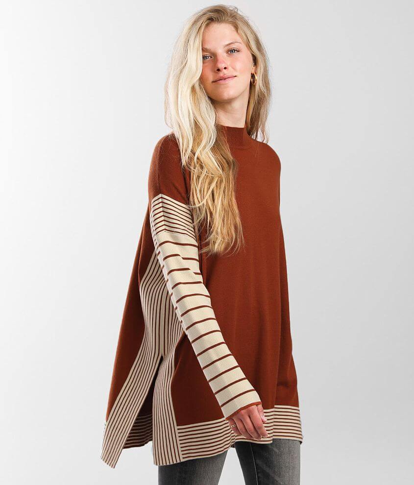 Daytrip Mock Neck Tunic Sweater - Women's Sweaters in Rust