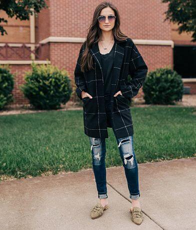 Me Jane Grid Pattern Pea Coat full left side view