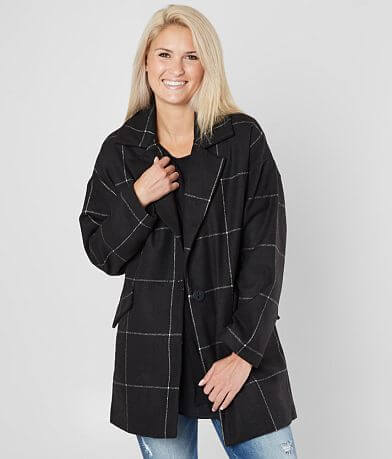 Me Jane Grid Pattern Pea Coat full right side view