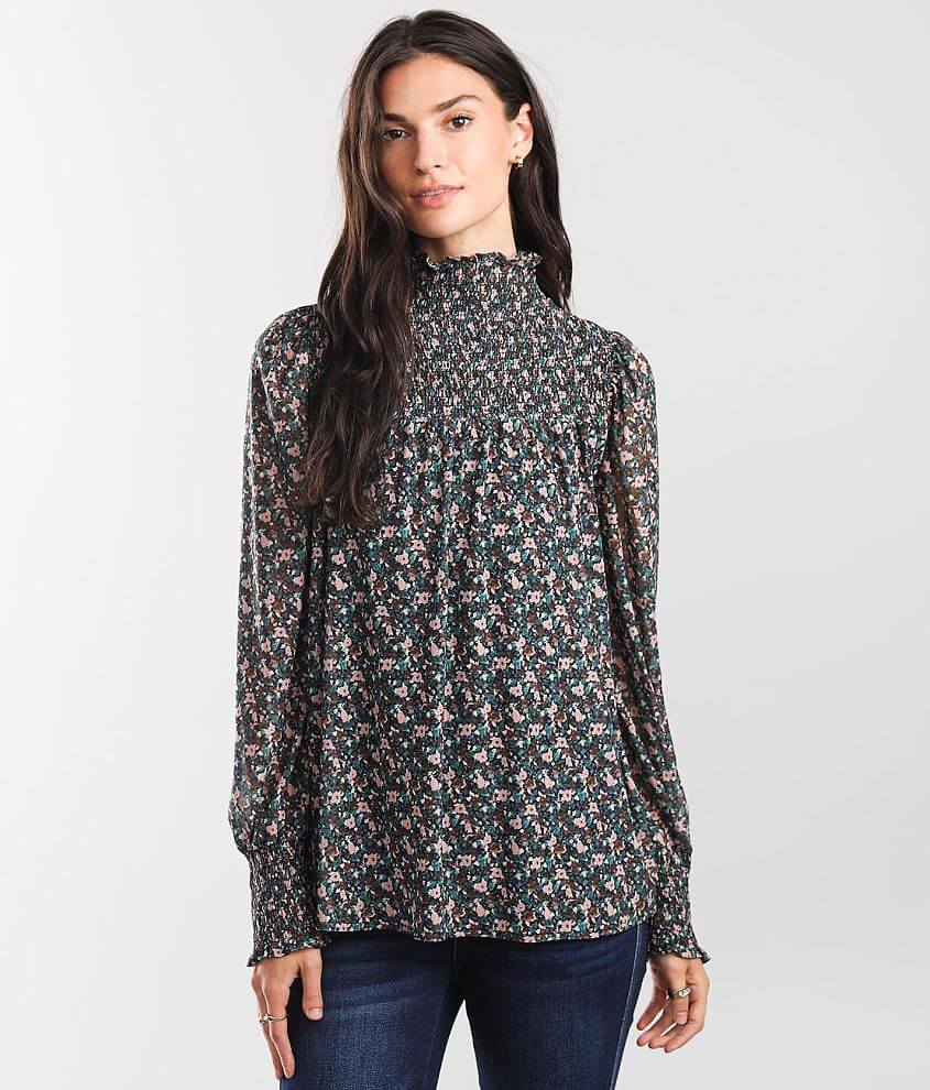 Buckle Black Floral Print Mesh Top - Women's Shirts/Blouses in Multi ...