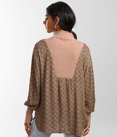 Gimmicks Pieced Cable Sweater Knit Tunic Top back view