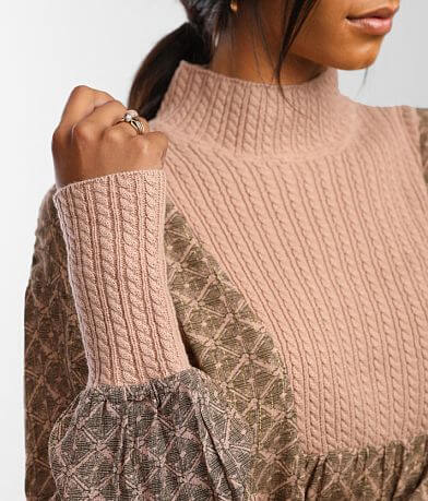 Gimmicks Pieced Cable Sweater Knit Tunic Top misc detail 1 view