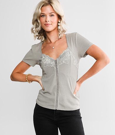 red by BKE Ribbed Sweetheart Top front view