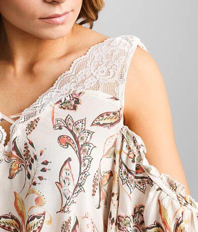 Gimmicks Lace V-Neck Flowy Cold Shoulder Top MISC_DETAIL_1