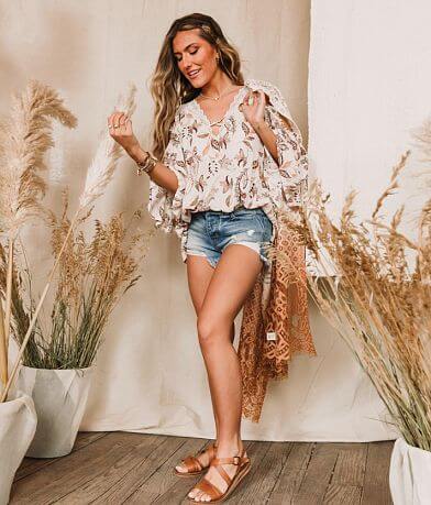 Gimmicks Lace V-Neck Flowy Cold Shoulder Top FULL_LEFT_SIDE