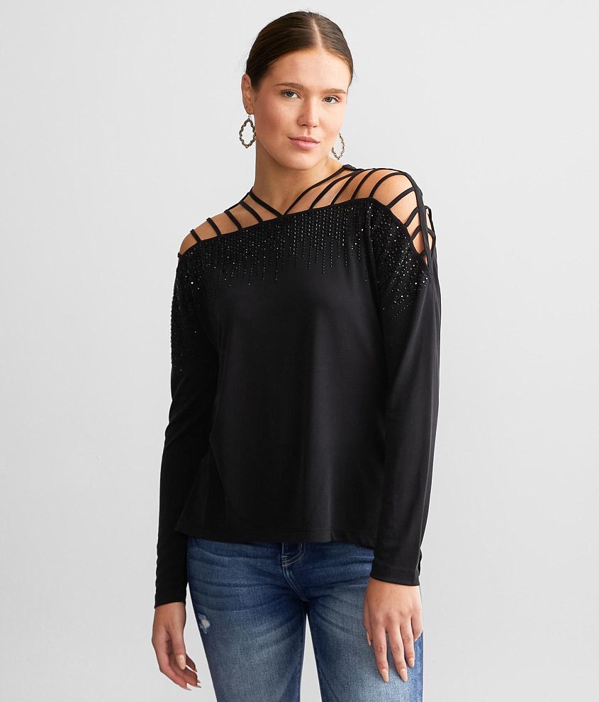 Buckle Black Strappy Cold Shoulder Top Women s Activewear in Black Buckle