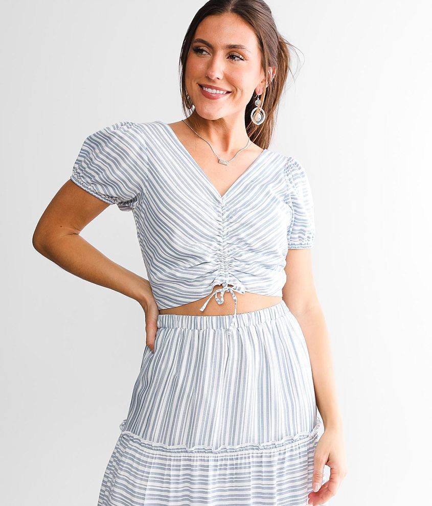 Daytrip Striped Cinch Tie Top - Women's Shirts/Blouses in Blue Cream ...