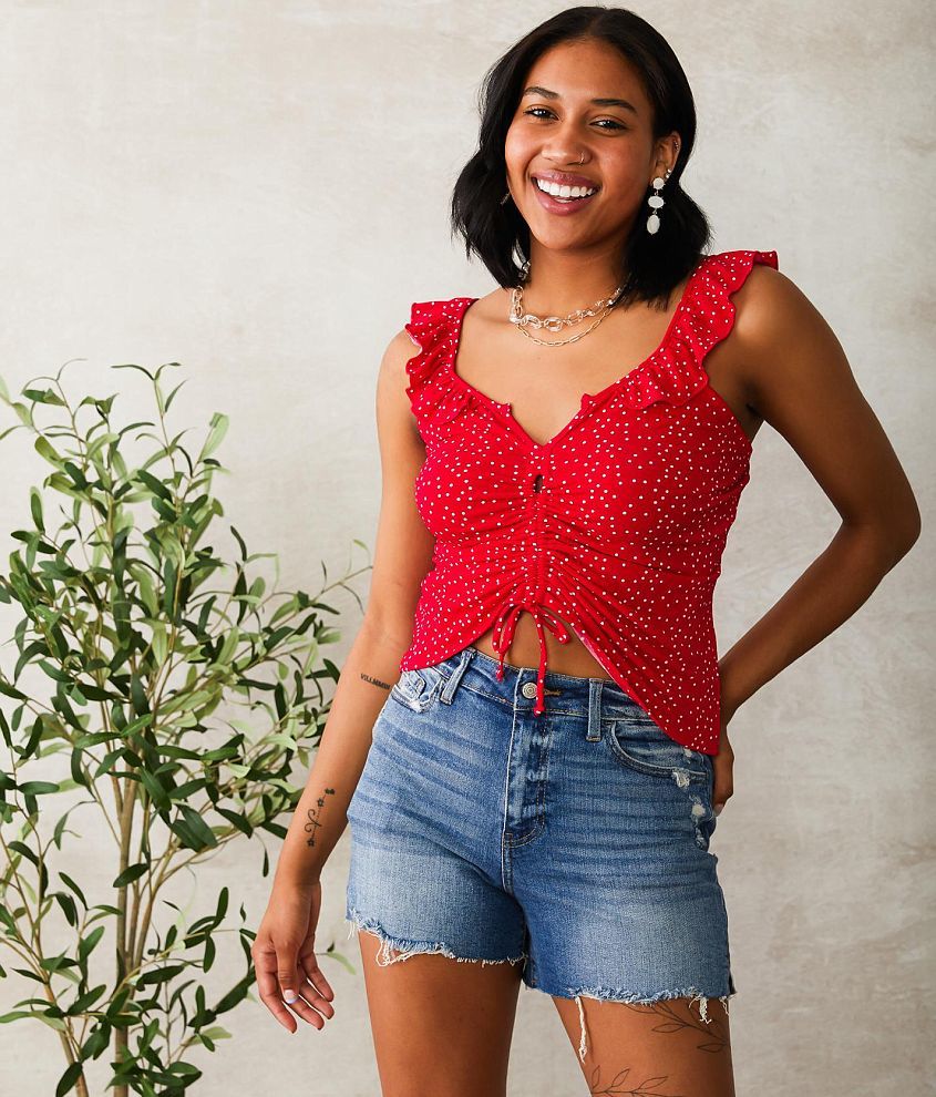 Red polka dot crop hot sale top