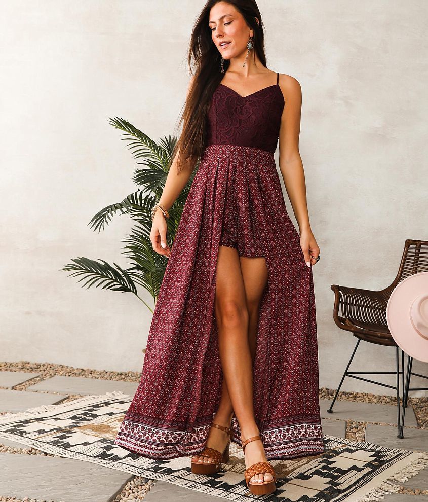 Daytrip Pieced Maxi Romper - Women's Rompers/Jumpsuits in Burgundy