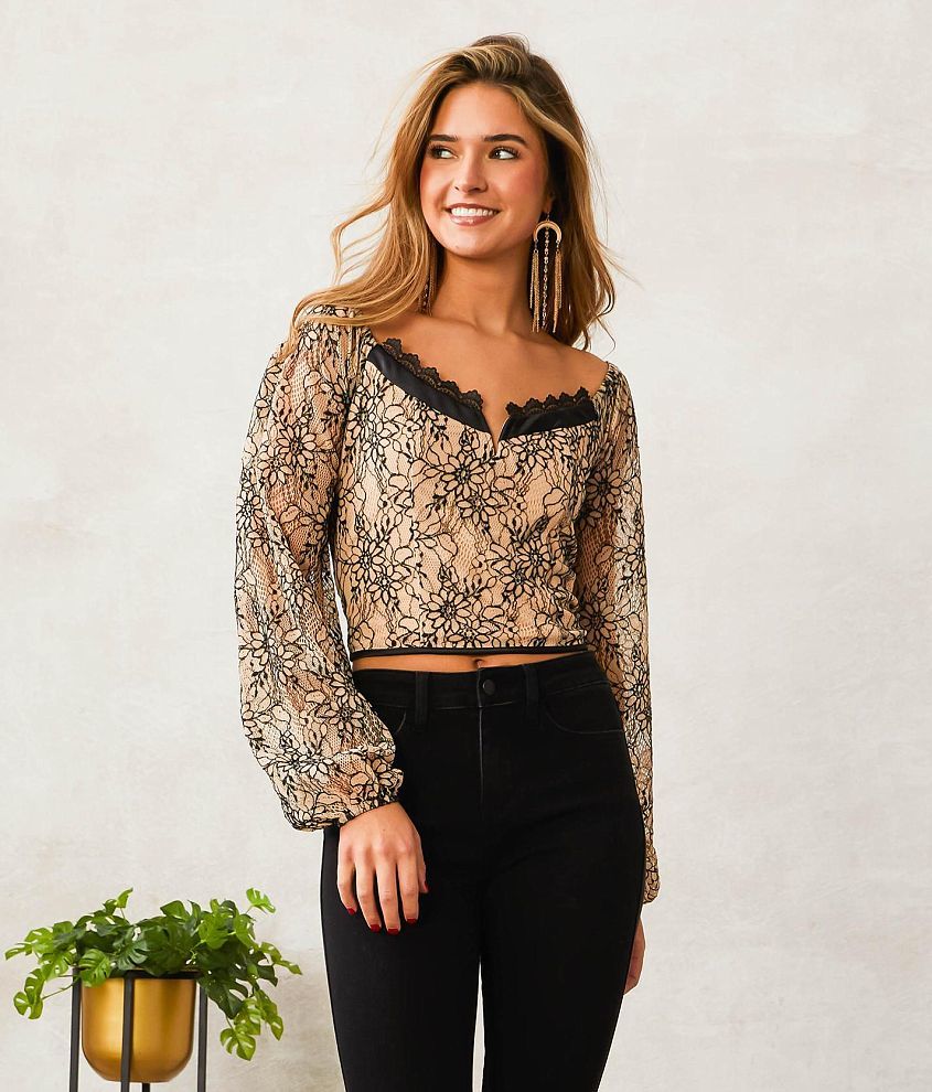 Willow &#38; Root Lace V-Wire Cropped Top front view