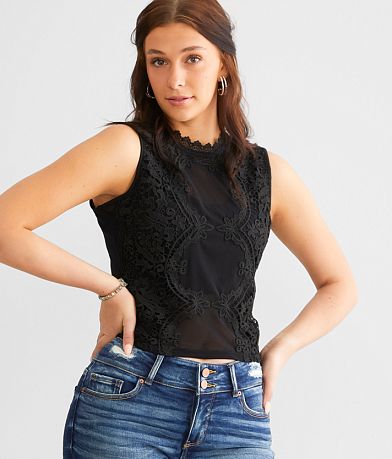 Willow & Root Floral Lace Mesh Tank Top front view