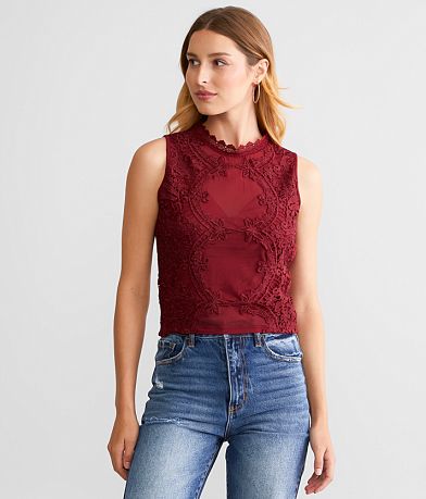 Willow & Root Floral Lace Mesh Tank Top front view