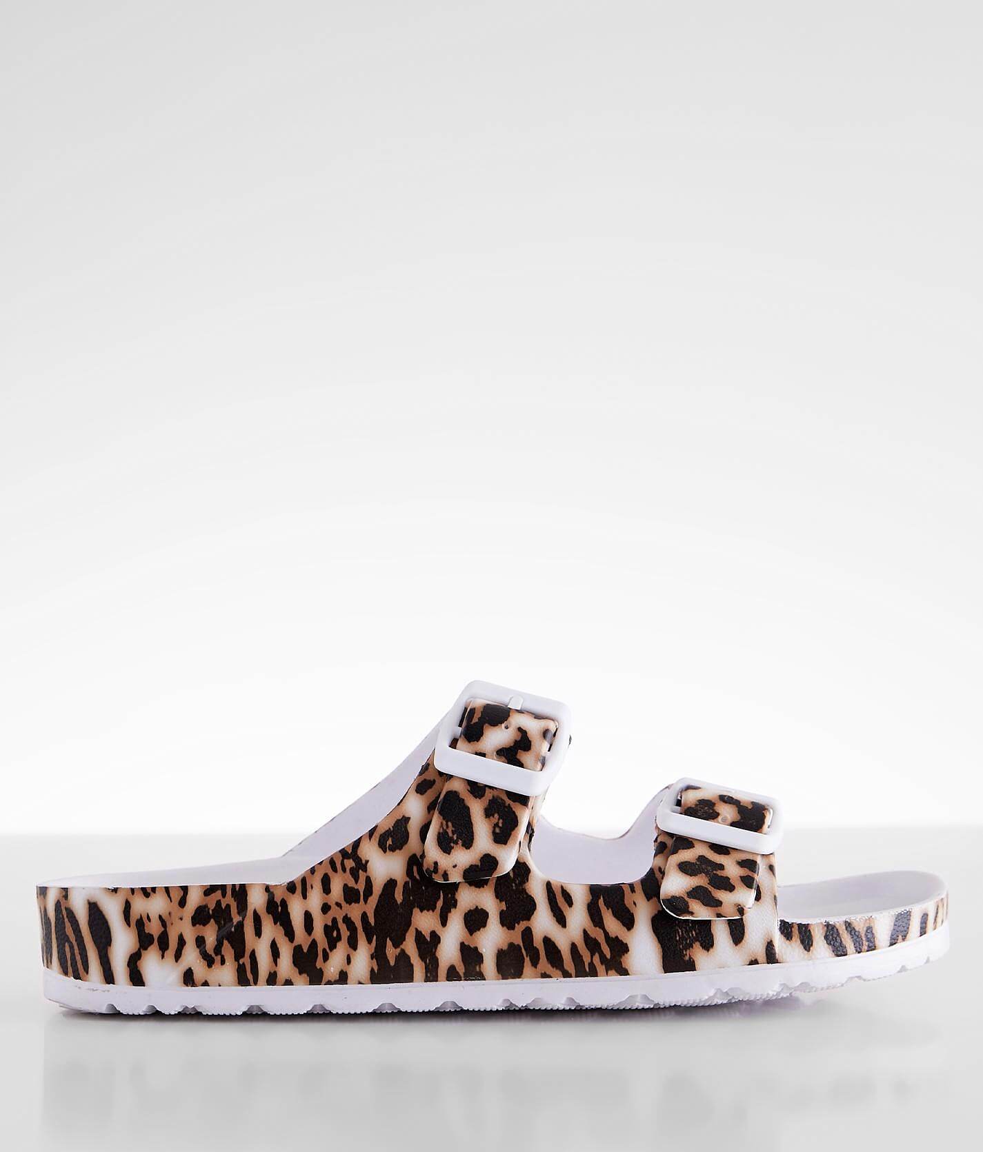 leopard print double strap sandals