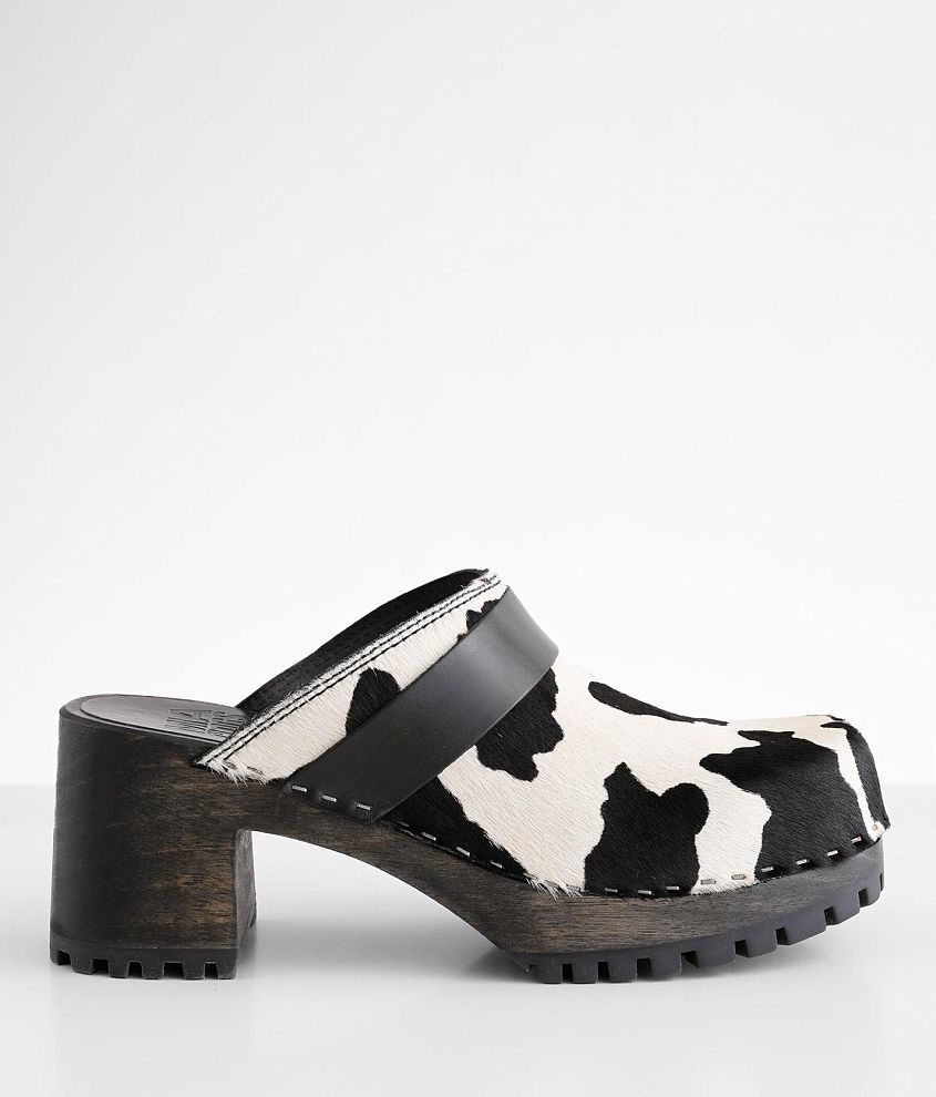 Mia Karlie Leather Heeled Clog Mule front view