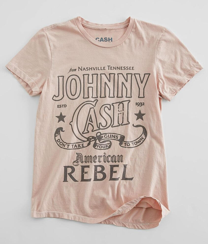 Johnny Cash American Rebel T Shirt Women s T Shirts in Mahogany Rose Buckle