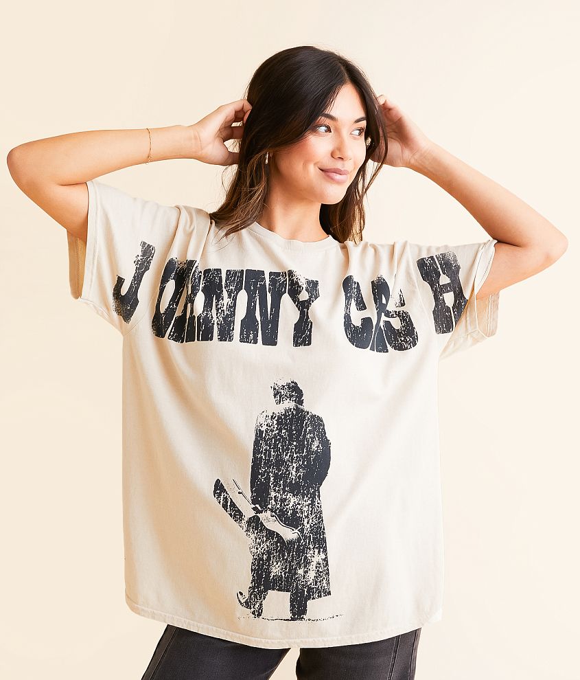 Merch Traffic Johnny Cash Oversized Band T Shirt Women s T Shirts in Natural Buckle