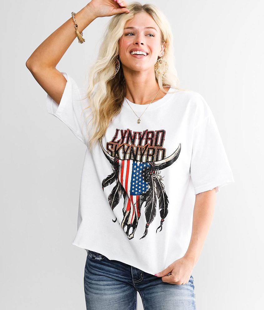 Lynyrd Skynyrd Cropped Band T Shirt Women s T Shirts in White Buckle