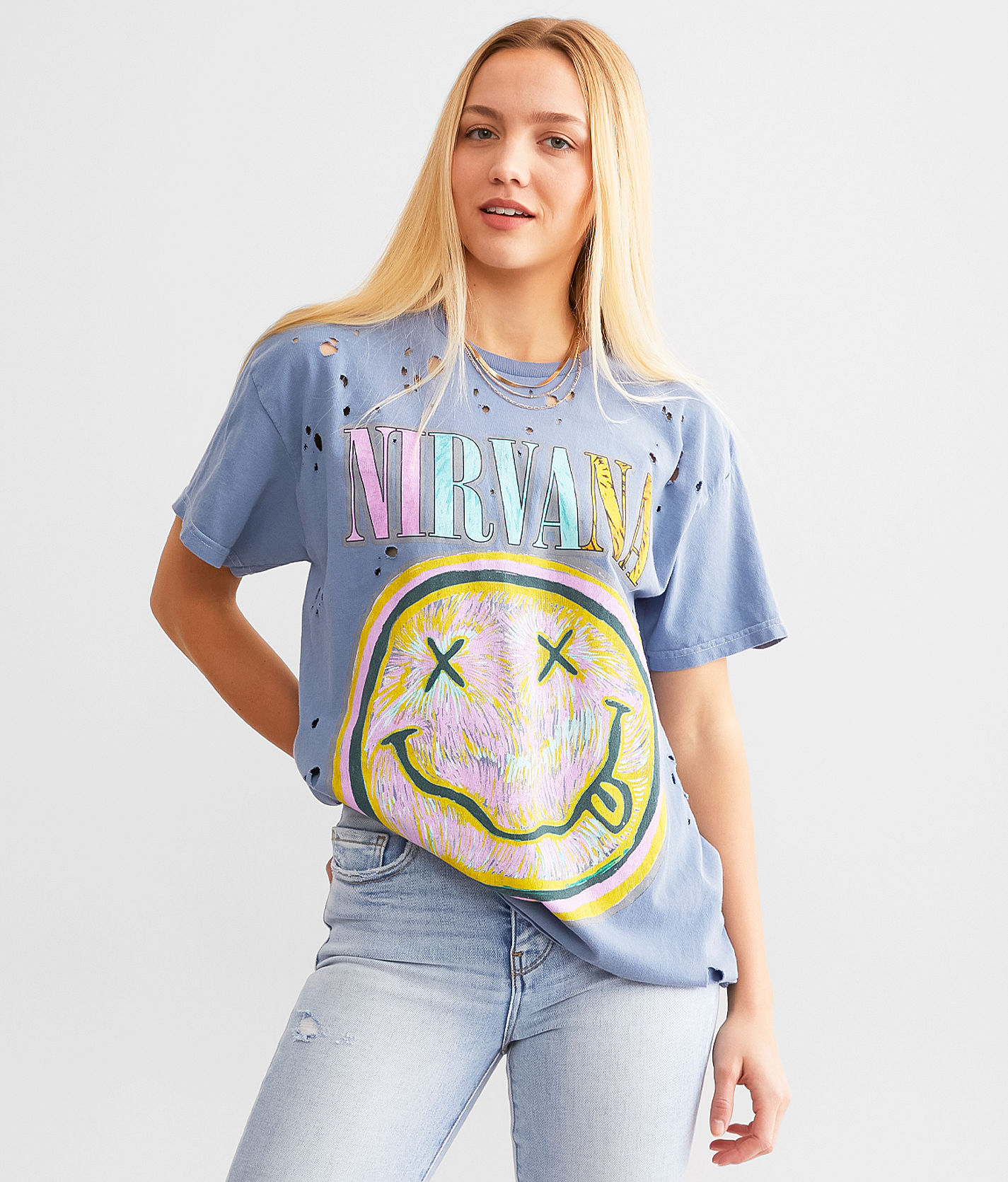 Nirvana® Smiley Oversized Band T-Shirt - Women's T-Shirts in Navy 