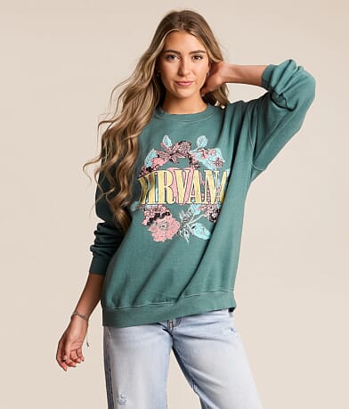 Merch Traffic Nirvana Floral Oversized Band Pullover front view