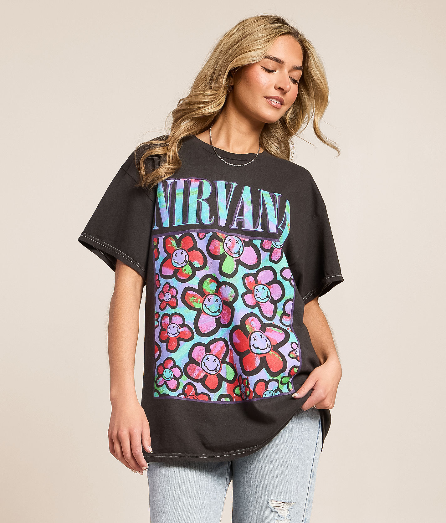Merch Traffic Nirvana Floral Oversized Band T-Shirt - Women's
