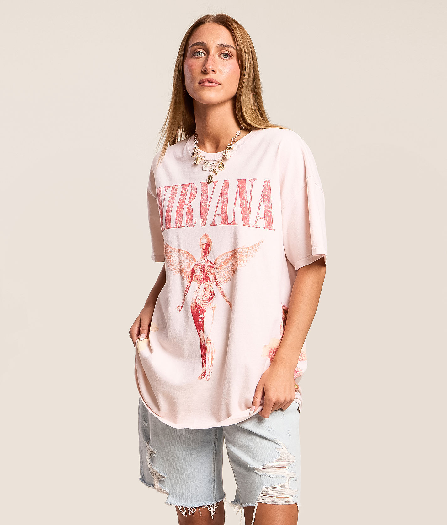Merch Traffic Nirvana Floral Oversized Band T-Shirt - Women's