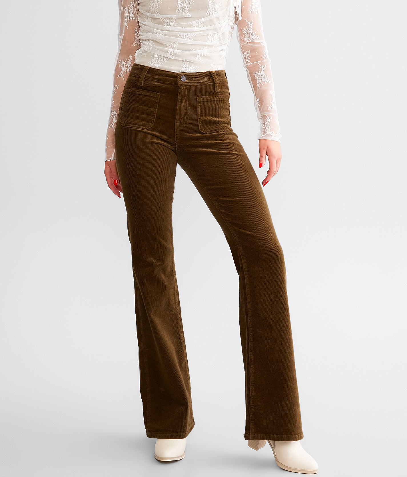 High-rise Flare Cord Pant - Faded Olive