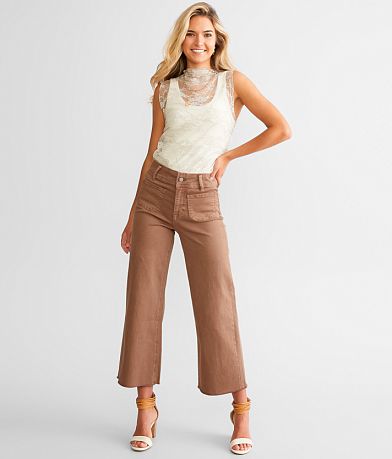 Mica Denim Cropped Wide Leg Stretch Pant - Women's Pants in Mint