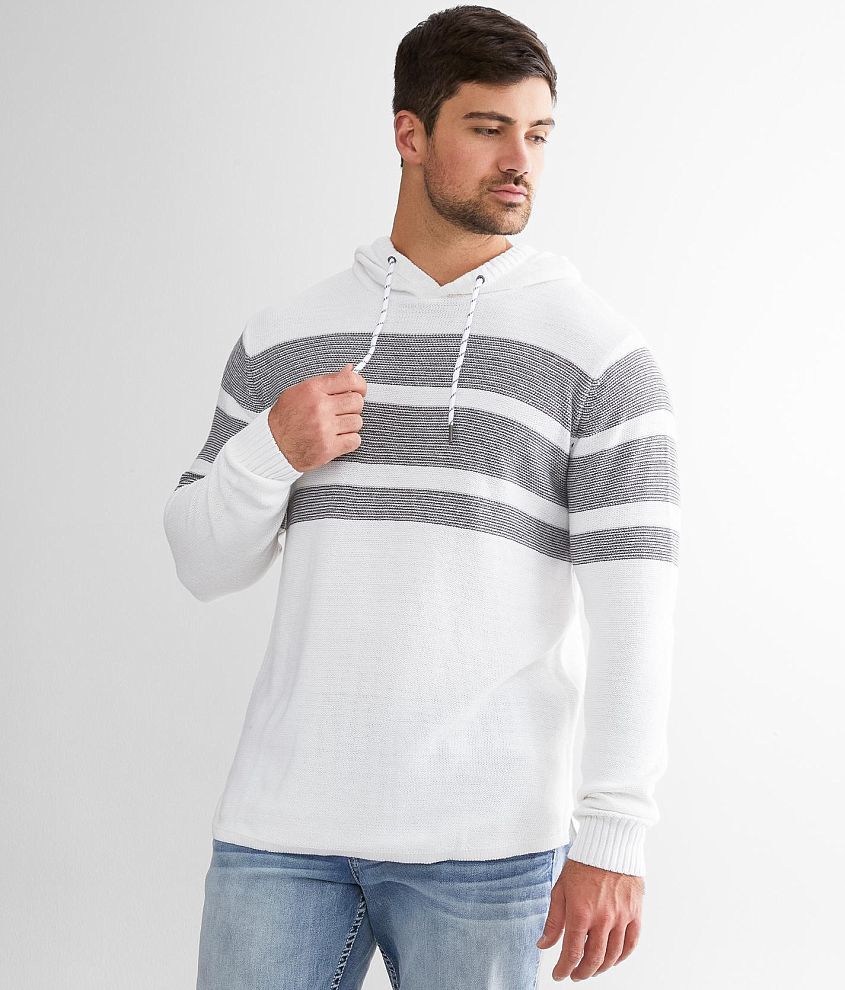 BKE Crossover Stripe Hooded Sweater - Men's Sweaters in White | Buckle