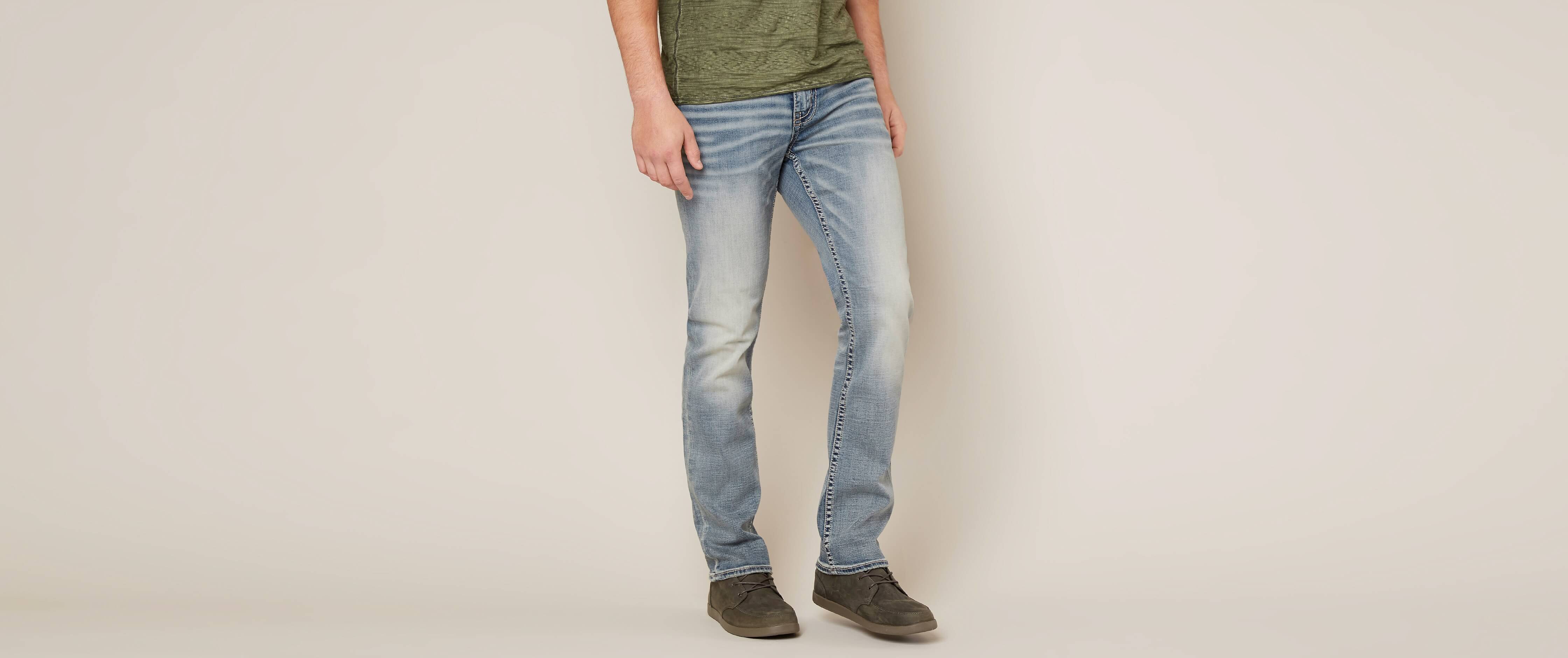 buckle straight leg jeans