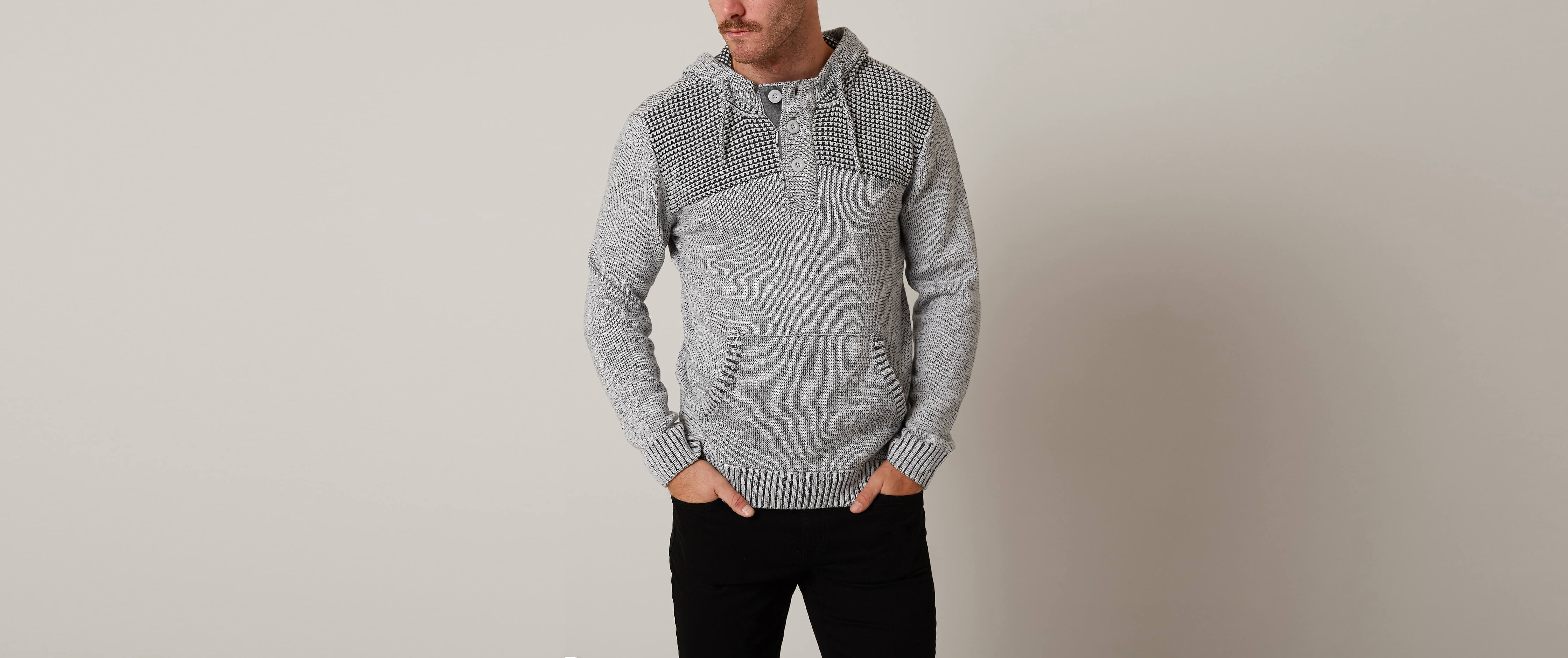 Retrofit Open Weave Henley Sweater Men's Sweaters in Platinum Heather