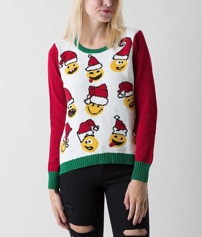 Ugly Christmas Sweater Emoji Sweater - Women's Sweaters in White ...