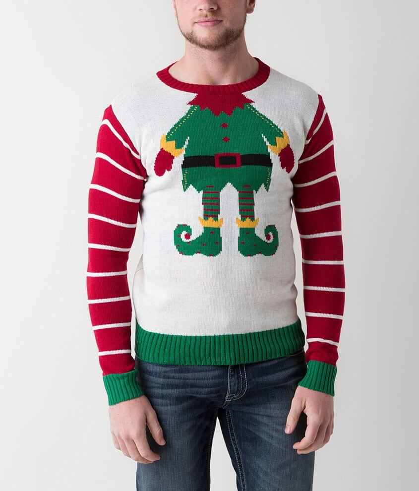 Ugly Christmas Sweater Elf Sweater Men s Sweaters in White Heather Buckle