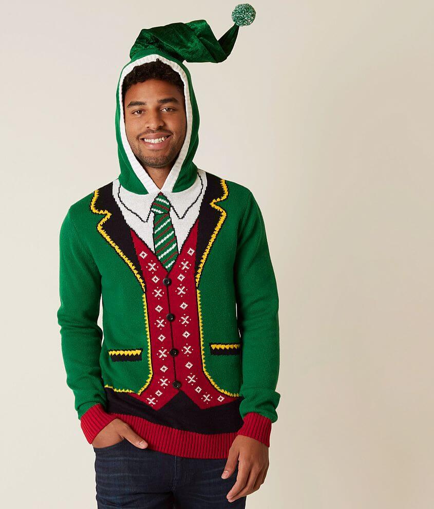 Ugly Christmas Sweater Elf Suit Hooded Sweater front view