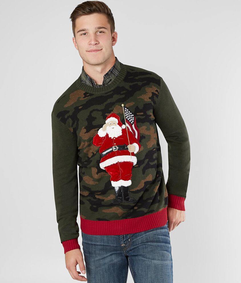 Ugly Christmas Sweater Camo Santa Sweater front view