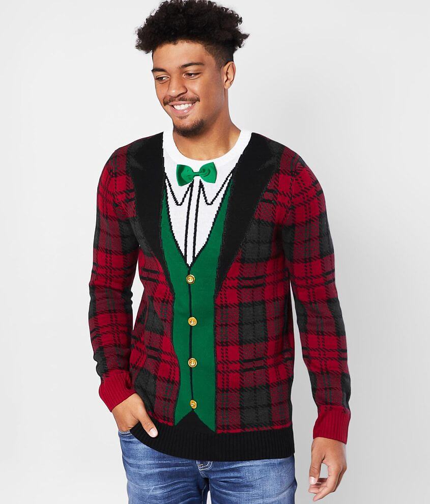 Ugly Christmas Sweater Plaid Tux Sweater front view