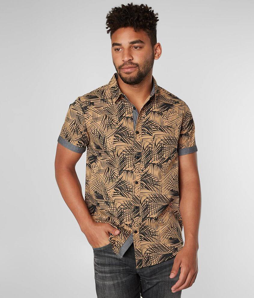 Retrofit Palm Leaf Woven Shirt - Men's Shirts In Black 