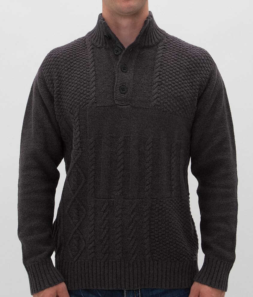 J.B. Holt Buckle Black Polished Henley Sweater front view