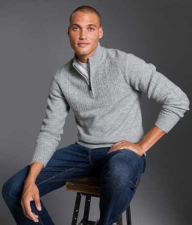 mens grey dress sweater Weatherproof Vintage Ribbed Raglan Sweater for Men in Heather Grey main image 0