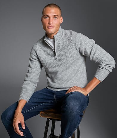 Outpost Makers Cable Knit Quarter Zip Sweater front view