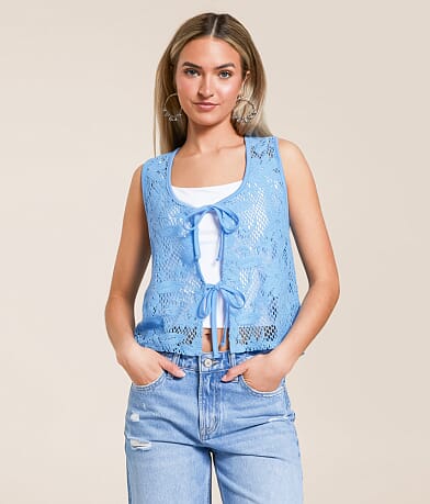 Willow & Root Crochet Front Tie Tank Top front view